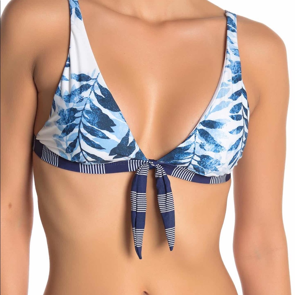 Splendid Bikini Top Adrift RSC Halter Bra Swimwear SP10230 Navy Floral Prints XS